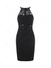 Solid Color Zipper Fly Lace Panel Dress L Black