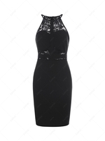 Solid Color Zipper Fly Lace Panel Dress M Black