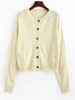 Solid Crew Neck Button Up Cardigan S Light yellow