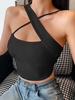 Solid Criss Cross Asymmetric Crop Top L Black