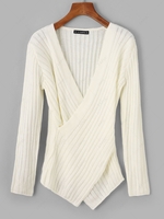 Solid Criss Cross V Neck Sweater White