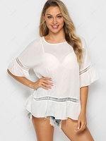 Solid Crochet Trim Flounced Blouse L White