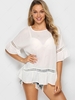 Solid Crochet Trim Flounced Blouse Xl White