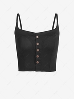 Solid Cropped Button Front Cami Top S Black