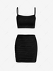 Solid Cropped Ruched Top and Bodycon Skirt Set L Black