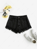 Solid Frayed Denim Cutoff Shorts M Black