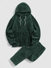 Solid Front Pocket Fluffy Fleece Hoodie And Pants Two Piece Set 2xl Deep green