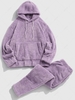 Solid Front Pocket Fluffy Fleece Hoodie And Pants Two Piece Set 2xl Mauve