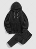 Solid Front Pocket Fluffy Fleece Hoodie And Pants Two Piece Set L Black