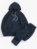 Solid Front Pocket Fluffy Fleece Hoodie And Pants Two Piece Set M Dark slate blue