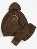 Solid Front Pocket Fluffy Fleece Hoodie And Pants Two Piece Set M Deep brown