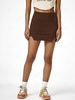 Solid Front Slit Lined Mini Skirt L Coffee