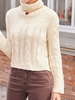 Solid Funnel Neck Cable Knit Sweater White