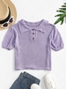 Solid Half Buttoned Knitted Tee Purple