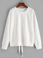 Solid Lace Up Back Sweatshirt L White