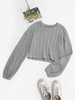 Solid Lantern Sleeve Cable Knit Sweater Xl Light gray
