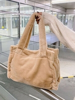 Solid Large Capacity Faux Fur Shoulder Tote Bag