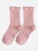 Solid Lettuce Trim Ribbed Cotton Crew Socks