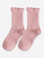 Solid Lettuce Trim Ribbed Cotton Crew Socks