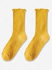 Solid Lettuce Trim Ribbed Cotton Crew Socks