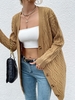 Solid Long Button Up Cable Knit Cardigan M Light coffee