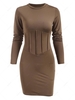 Solid Long Sleeve Pintuck Slinky Dress M Coffee