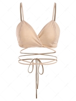 Solid Midriff Flossing Wrap Bralette L Light coffee