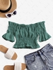 Solid Off Shoulder Smocked Beach Top Deep green