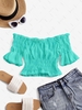 Solid Off Shoulder Smocked Beach Top Light blue