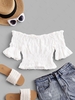 Solid Off Shoulder Smocked Beach Top White