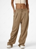 Solid Pleated Straight Pants L Coffee