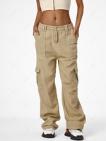 Solid Pockets Straight Cargo Pants L Light coffee