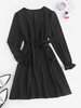 Solid Poet Sleeve Wrap Mini Dress Xs Black