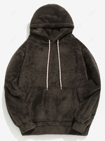 Solid Pouch Pocket Fleece Fluffy Hoodie 2xl Taupe