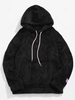 Solid Pouch Pocket Fleece Fluffy Hoodie S Black