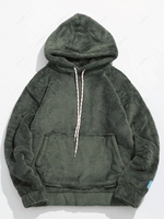Solid Pouch Pocket Fleece Fluffy Hoodie Xs Army green