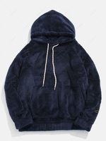 Solid Pouch Pocket Fleece Fluffy Hoodie Xs Marble blue