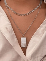 Solid Rectangle Pendant Multi-layer Necklace