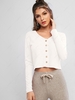 Solid Ribbed Button Up Cardigan S White