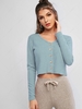 Solid Ribbed Button Up Cardigan Xl Blue gray