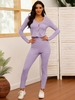 Solid Ribbed Button Up Two Piece Set Xl Light purple