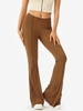 Solid Ribbed Flare Pants L Coffee