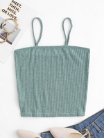 Solid Ribbed Knit Cami Top S Green