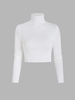Solid Ribbed Knit High Neck Cropped Tee M White