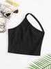 Solid Ribbed One Shoulder Crop Top S Black