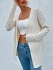 Solid Ribbed Open Front Tunic Cardigan M White