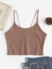 Solid Ribbed Strappy Crop Top L Coffee