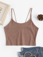 Solid Ribbed Strappy Crop Top L Coffee