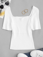 Solid Ribbed Textured Knitwear White