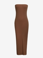 Solid Ribbed Tube Maxi Dress M Deep coffee